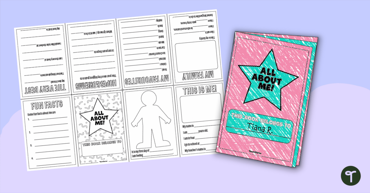 One-Page About Me Book Template teaching resource