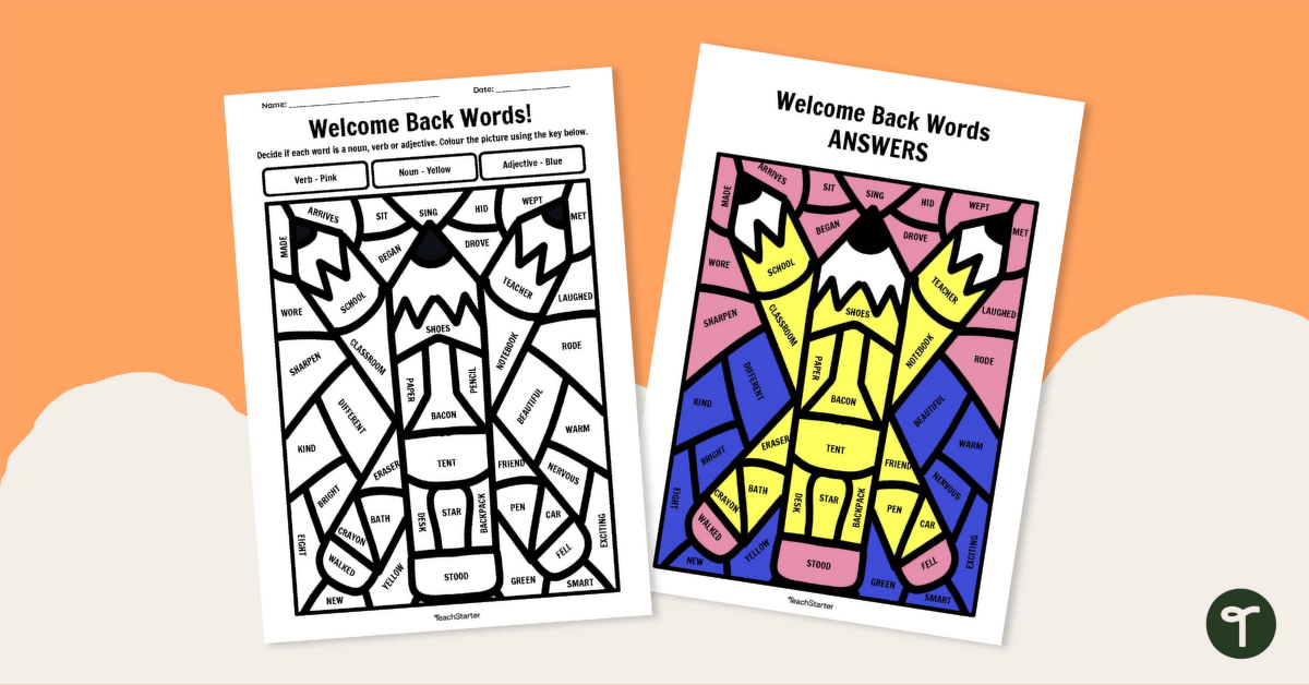 Parts of Speech Colouring Activity - Back to School teaching resource