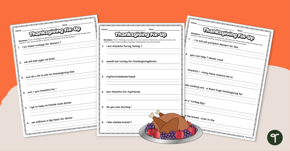 Sentence Editing - Thanksgiving ELA Worksheets teaching resource
