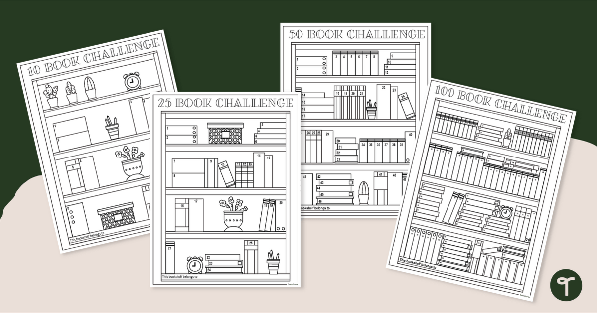 10 - 100 Book Challenge Reading Log Bookshelf Template teaching resource