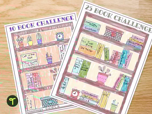 10-100 Book Challenge Reading Log Bookshelf Template teaching resource