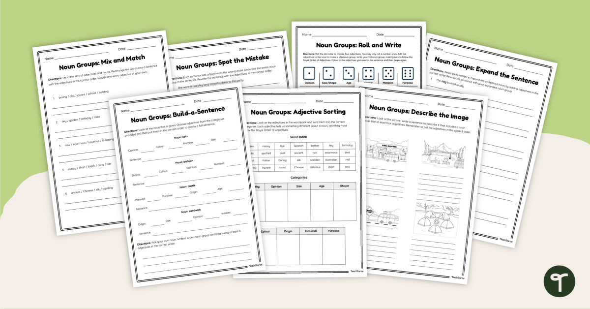 Noun Groups Worksheet Pack teaching resource