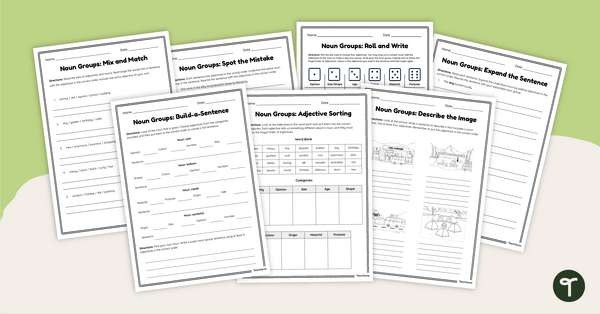 Go to Noun Groups Worksheet Pack teaching resource