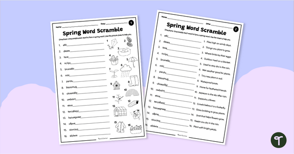 Go to Spring Word Scramble Worksheets teaching resource