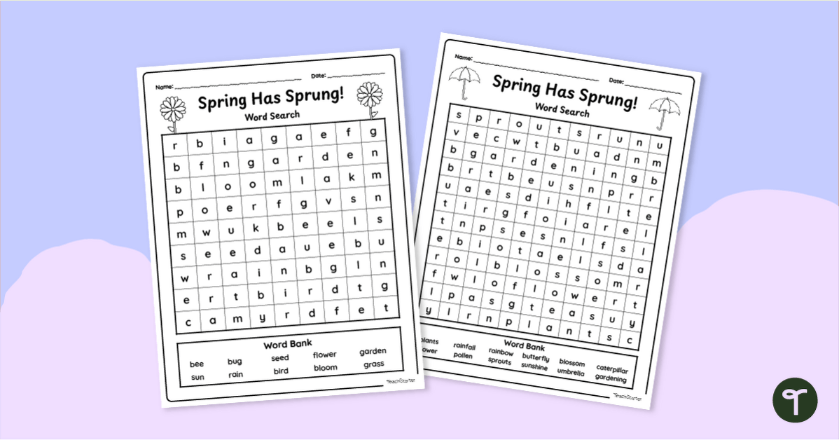 Spring Has Sprung Word Search Puzzles teaching resource
