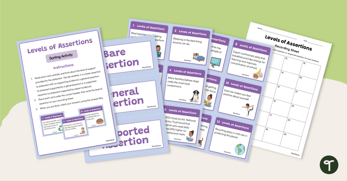 Types of Assertions Sorting Activity teaching resource