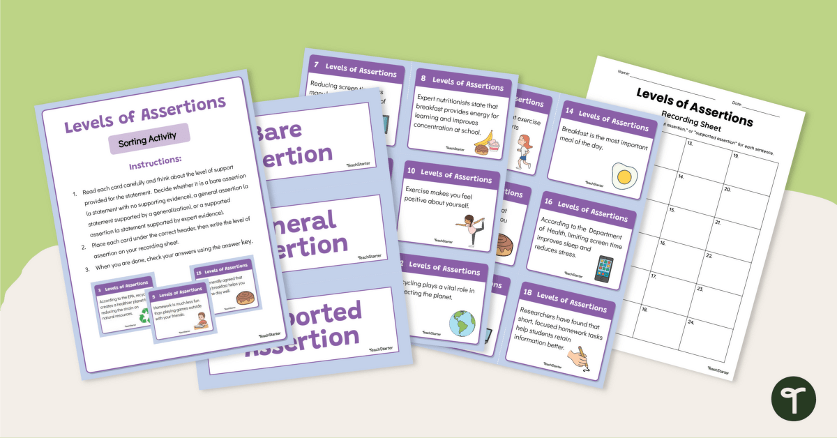 Types of Assertions Sorting Activity teaching resource