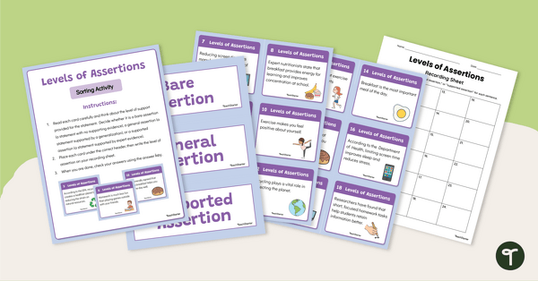 Go to Types of Assertions Sorting Activity teaching resource