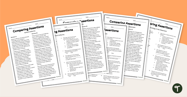 Go to Comparing Assertions Worksheet Pack teaching resource