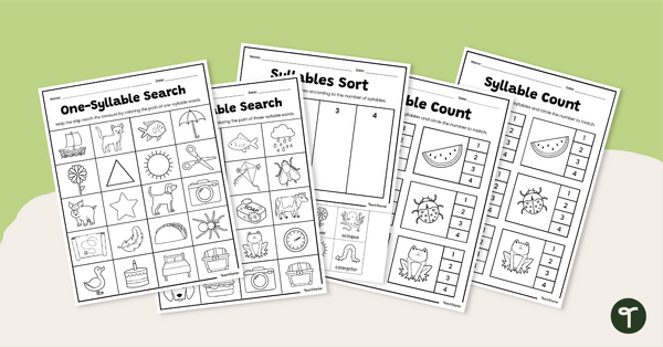 Go to Syllables Worksheet Set teaching resource