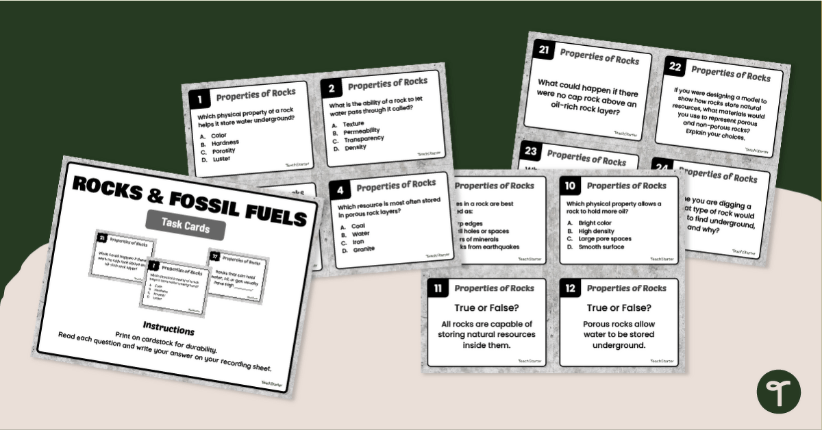 Properties of Rocks & Fossil Fuels Activity Cards teaching resource