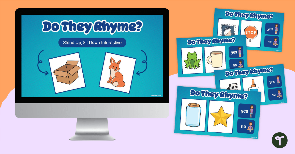 Rhyming Game - Stand Up, Sit Down Digital Activity teaching resource