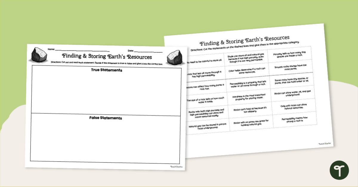 Finding & Storing Earth’s Natural Resources Worksheet teaching resource