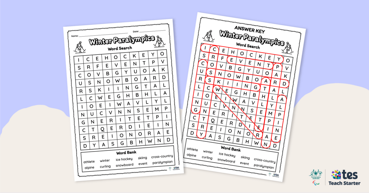 Winter Paralympics Word Search – Early Years teaching resource