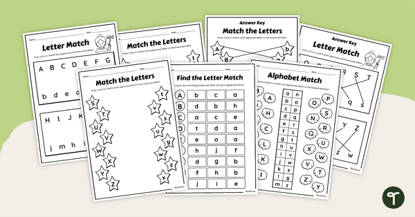 Go to Uppercase and Lowercase Matching Worksheet Set teaching resource