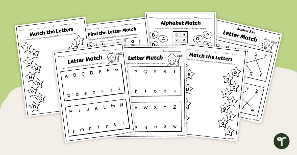 Uppercase and Lowercase Matching Worksheet Set teaching resource