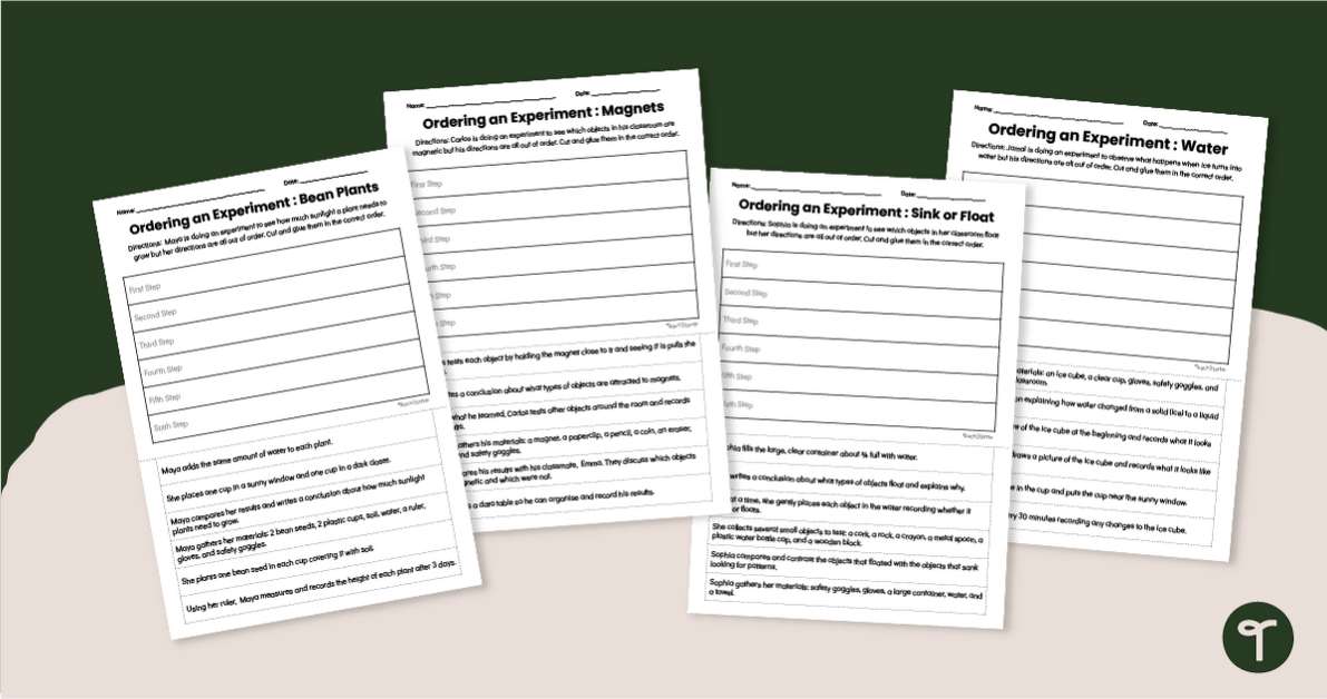 Ordering Steps in a Scientific Process Worksheet Pack teaching resource