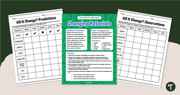 Go to Bend, Twist or Stretch? Changing Materials Inquiry Activity teaching resource