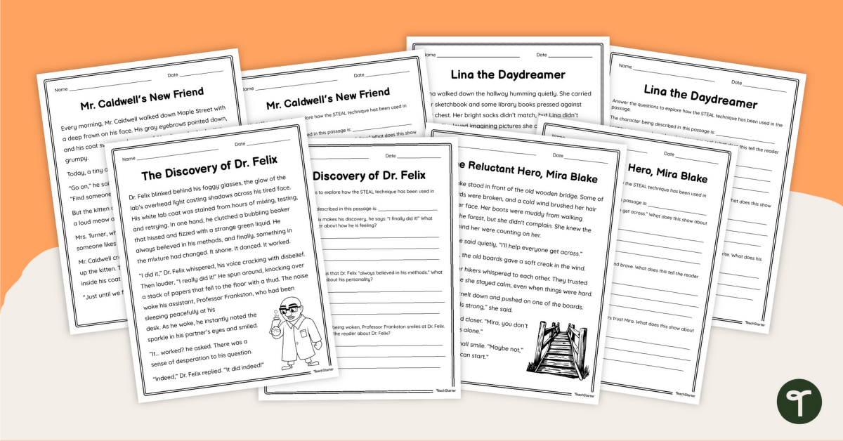 Character Description – Text Analysis Worksheets teaching resource