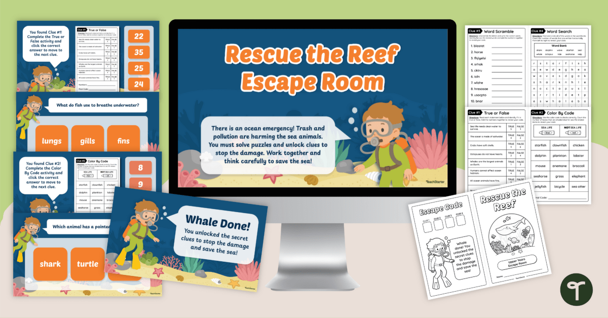 Printable Escape Room - Rescue the Reef teaching resource