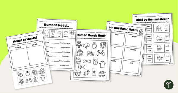 What Do Humans Need? Worksheet Pack teaching resource