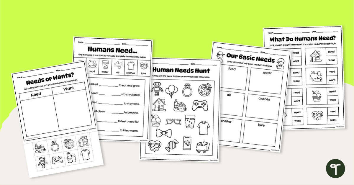 What Do Humans Need? Worksheet Pack teaching resource