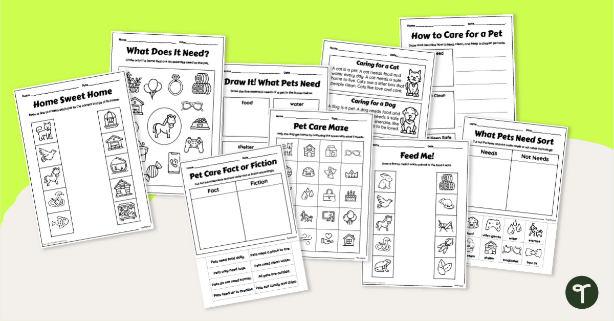 Caring for Pets Worksheet Pack teaching resource