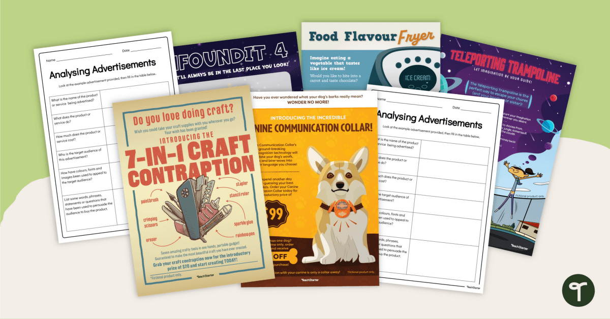Advertisement Examples and Analysis Worksheets teaching resource