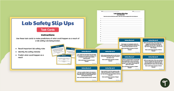 Go to Lab Safety Slip Ups - Making Predictions Task Cards (4-6) teaching resource