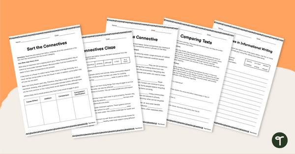 Go to Connection Words in Informative Writing Worksheet Pack teaching resource