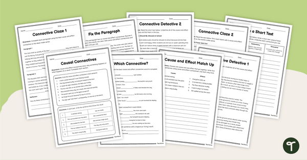 Go to Causal Connectives Worksheet Pack teaching resource