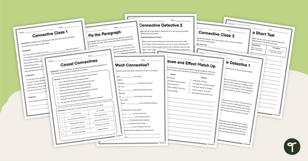 Go to Cause and Effect Words Worksheet Pack teaching resource