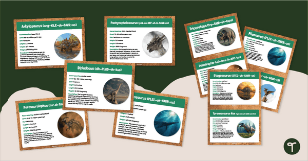 Go to Dinosaur Educational Poster and Fact Card Pack teaching resource