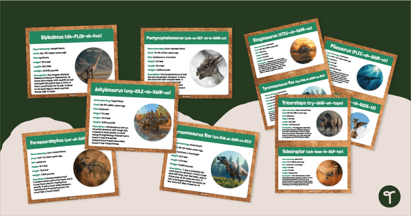 Go to Dinosaur Educational Poster and Fact Card Pack teaching resource