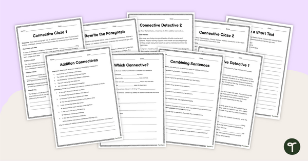 Go to Addition Connectives Worksheet Pack teaching resource