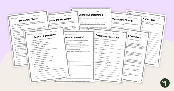 Go to Additive Connectives Worksheet Pack teaching resource