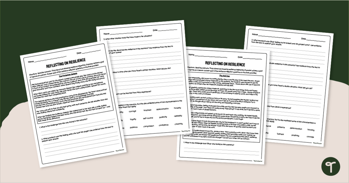 Reflecting on Resilience Worksheets (4-5) teaching resource