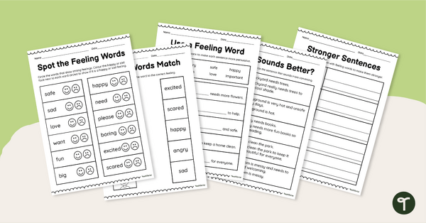 Go to Emotive Vocabulary Worksheet Pack teaching resource