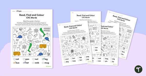 Go to Read, Find and Colour – CVC Words teaching resource