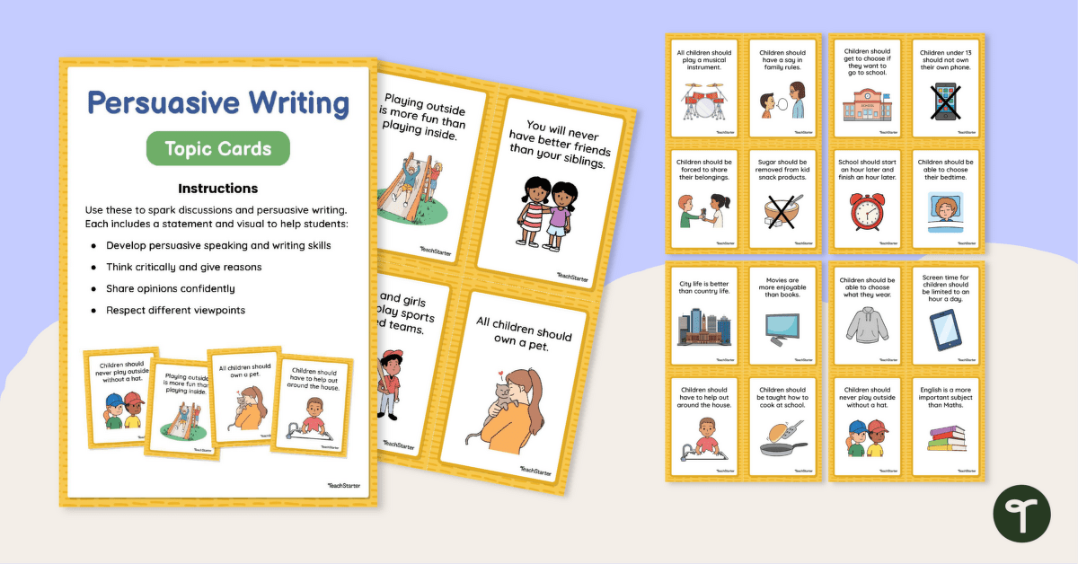 Persuasive Topic Cards - Lower Years teaching resource