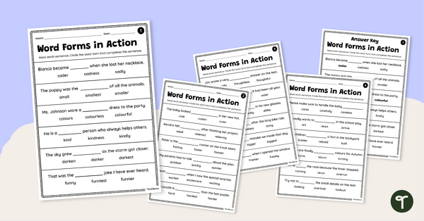 Go to Affixes Word Family Fill in the Blanks Worksheets teaching resource