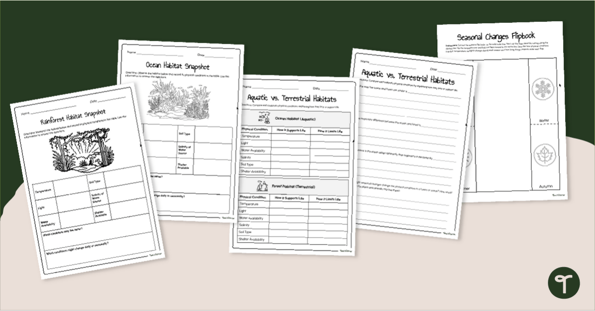 Changing Conditions in Habitats Worksheet Pack teaching resource