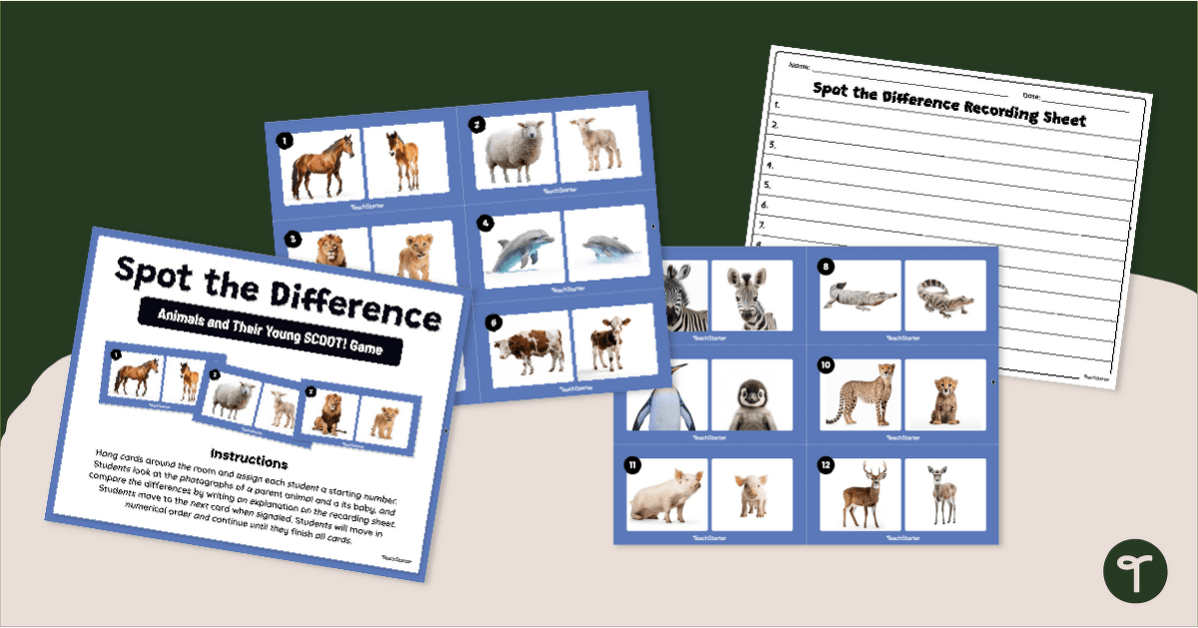 Animals and Their Young - Spot the Difference Game teaching resource