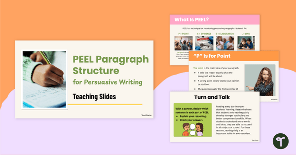 Go to PEEL Paragraph Structure for Persuasive Writing Teaching Slides teaching resource