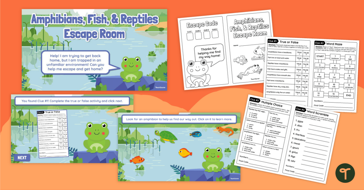 Amphibians, Fish and Reptiles Escape Room teaching resource