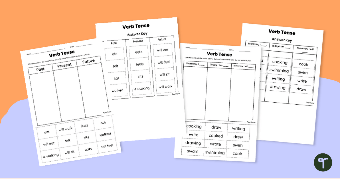 Cut and Paste Matching Verb Tense Worksheet teaching resource