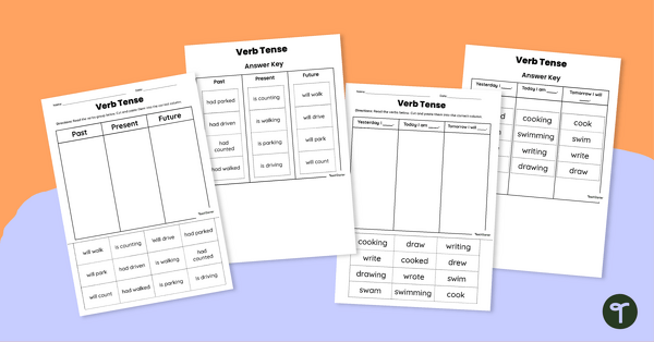 Go to Cut and Paste Matching Verb Tense Worksheet teaching resource