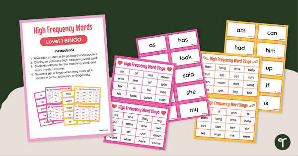 Go to Prep High Frequency Words Bingo Boards teaching resource