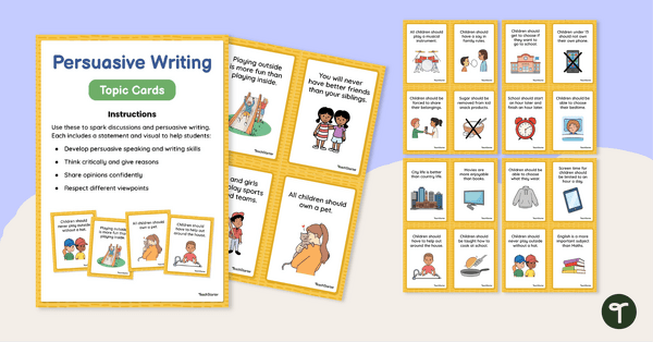 Go to Persuasive Topic Cards - Lower Years teaching resource