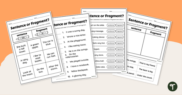Go to Sentence vs Fragment Worksheet Pack teaching resource